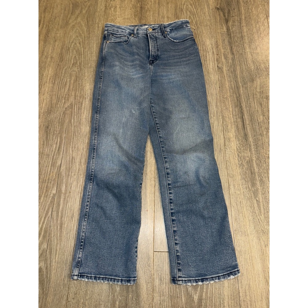 Good American Good Straight Blue Raw Hem High Rise Jeans Size 6/28 GCSNF602T